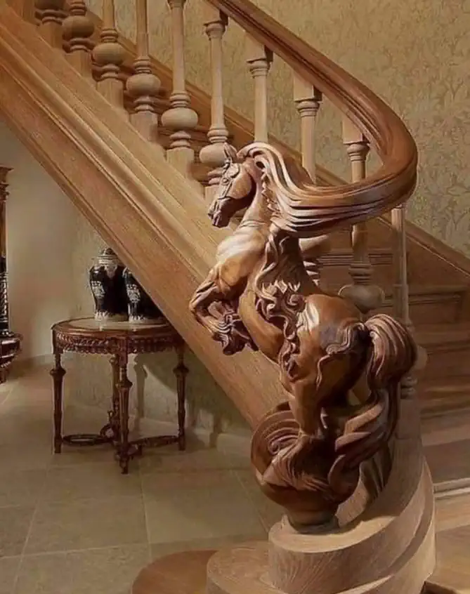 Wood Carved Horse Bannister