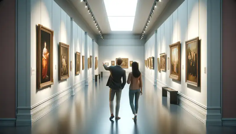 Two People Visiting an Art Gallery for Inspiration